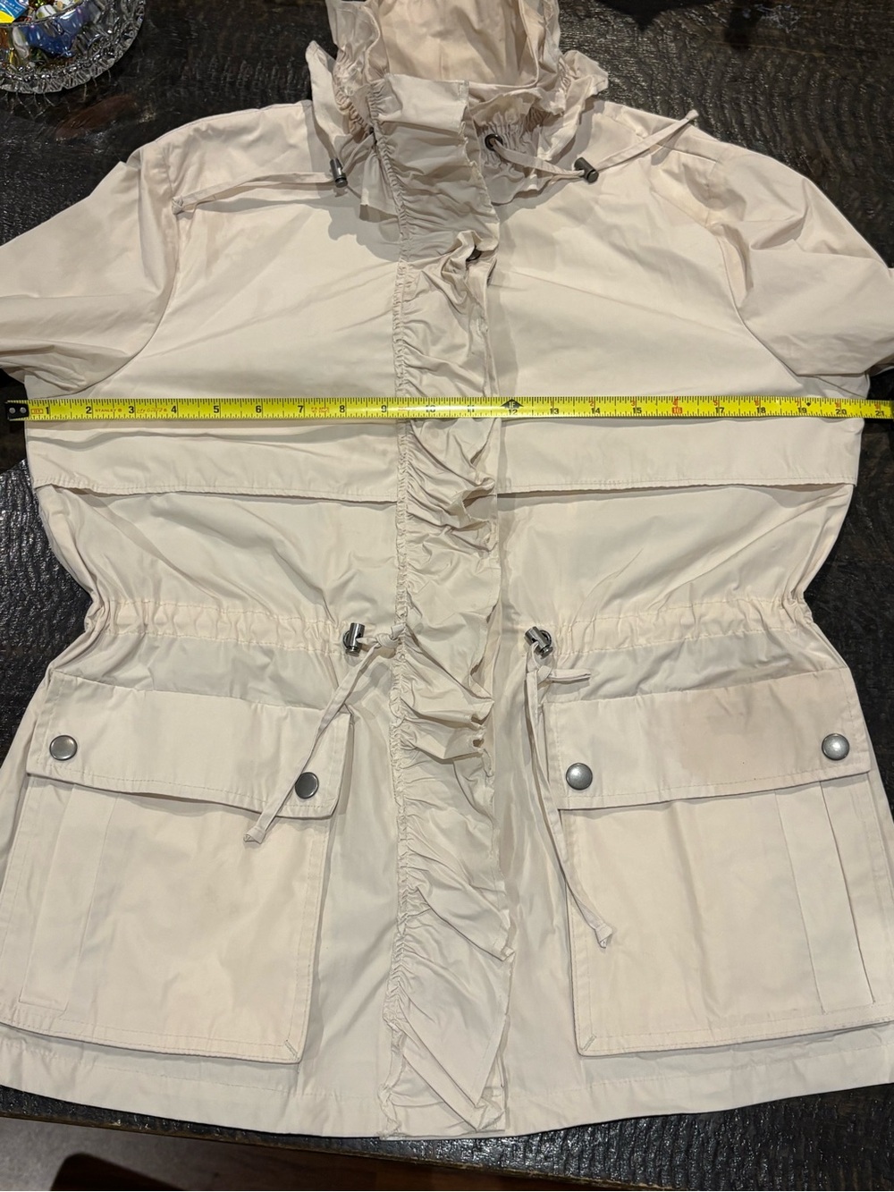 Banana Republic Women's Cream Lightweight Anorak Jacket with Ruffle Collar, Sz S - Picture 8 of 10